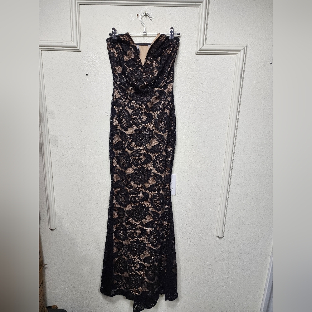Lulus Sexy Sophistication Black Lace Strapless Trumpet Maxi Dress S Wedding Prom - Picture 7 of 10